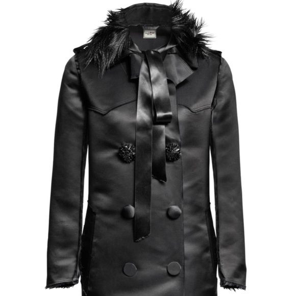 🖤 LANVIN H&M SILK SATIN FAUX FUR COAT EU 32 US 2 XS - Picture 4 of 9